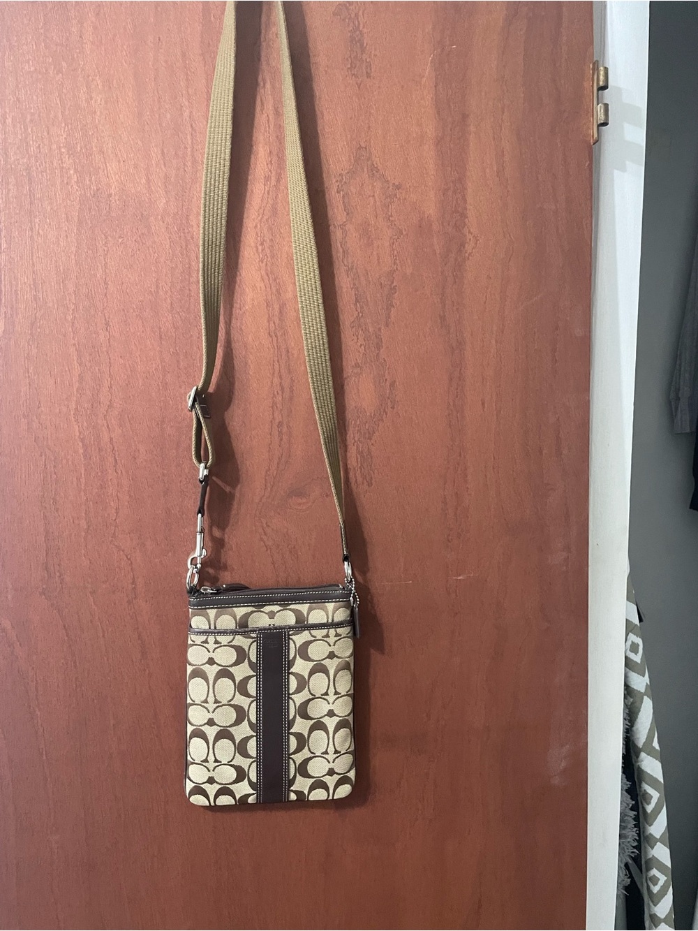 Coach Beige and Brown Signature Crossbody Bag. New